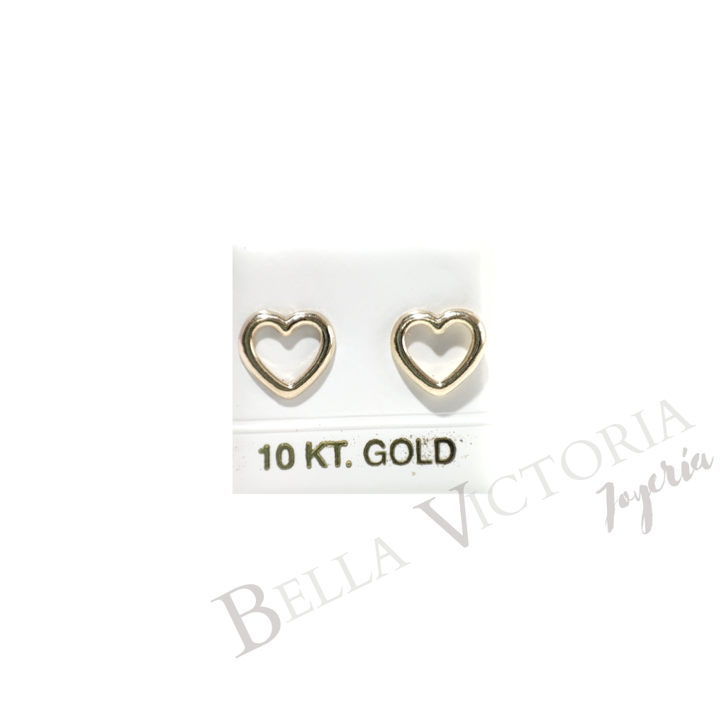 Broqueles de corazón en oro 10k